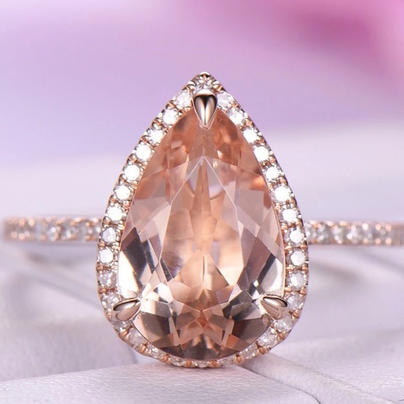 New 925 Rose Gold Water Drop Zircon Ring - Picture 3 of 7